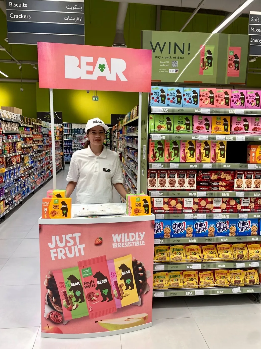 Promoter and Bear mascot at a Bear Fruit Rolls display (2)