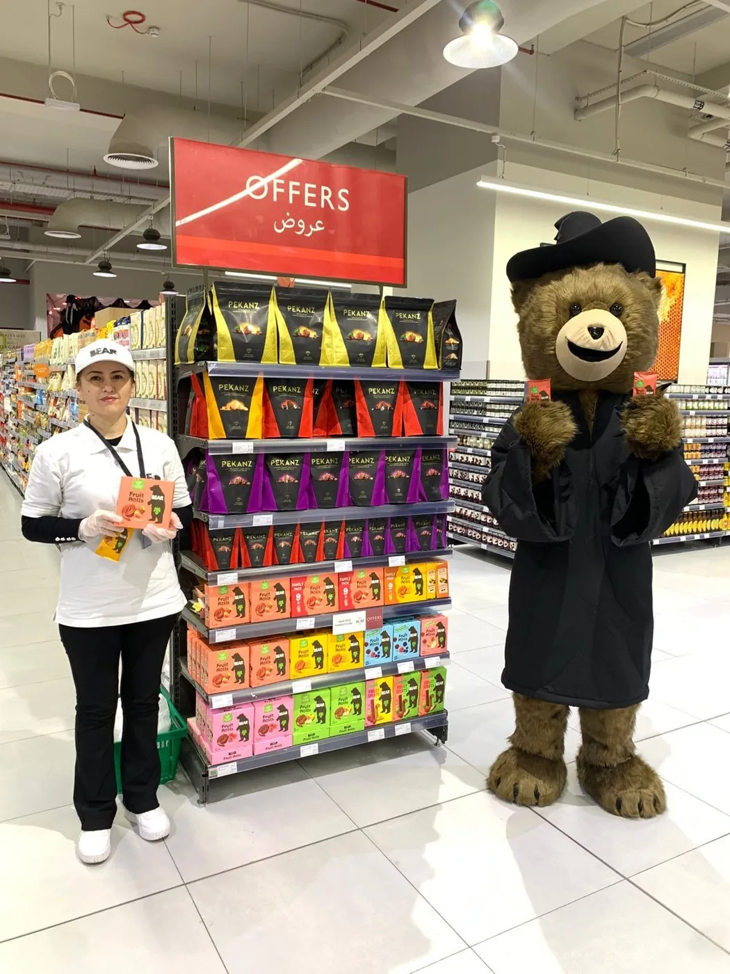 Promoter and Bear mascot at a Bear Fruit Rolls display (3)