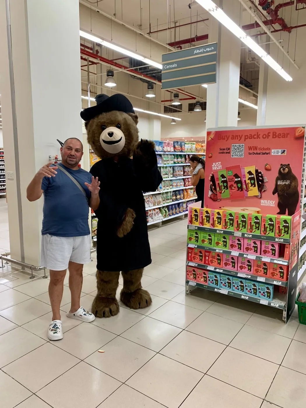 Promoter and Bear mascot at a Bear Fruit Rolls display (5)