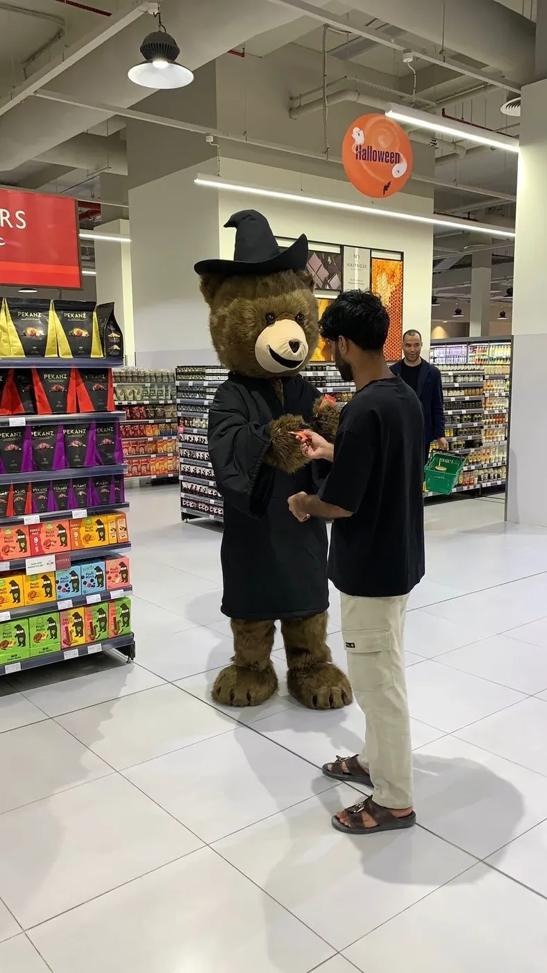 Promoter and Bear mascot at a Bear Fruit Rolls display (6)